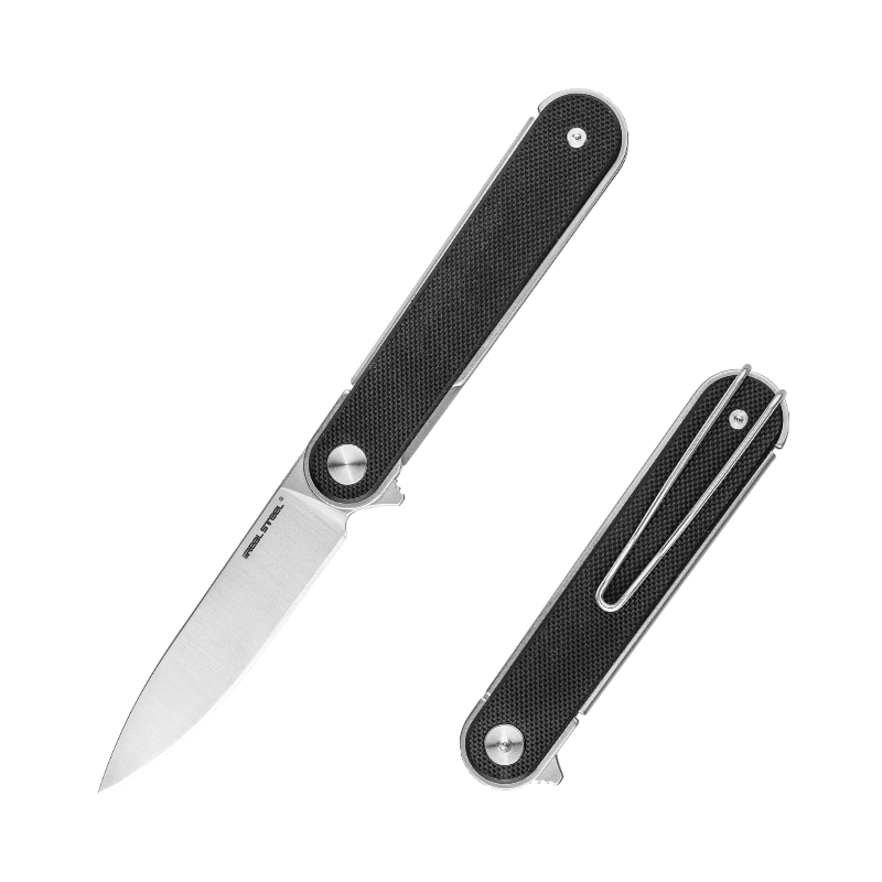 Real Steel - Iris 8061AB 01 Nóż Składany Real Steel Iris 8061AB Flipper Liner Lock Satin 12C27 Black G10 - obrazek 1