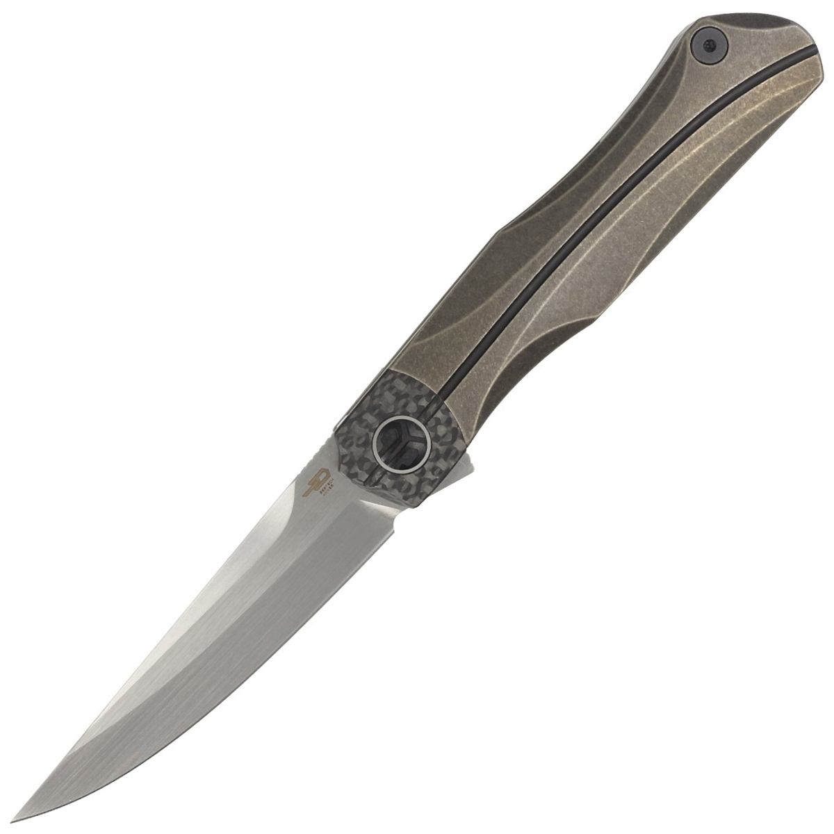 Nóż składany Bestech Thyra Bronze Stonewash Titanium / Carbon Fiber, Horizontal Satin M390 by Kombou (BT2106B)