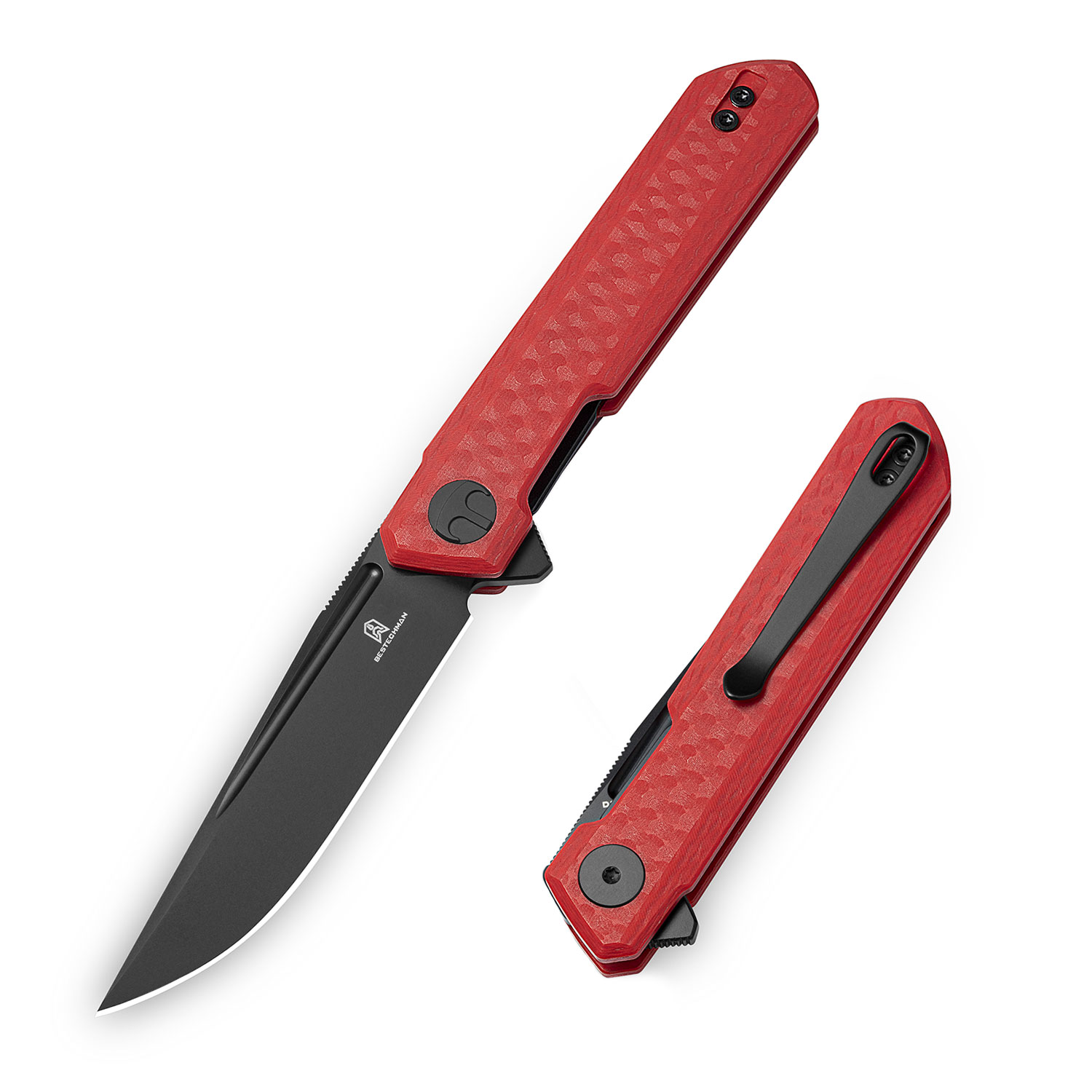 Nóż składany Bestechman Mini Dundee BMK03N Liner Lock Black DLC D2 Red G10 by Ostap Hel