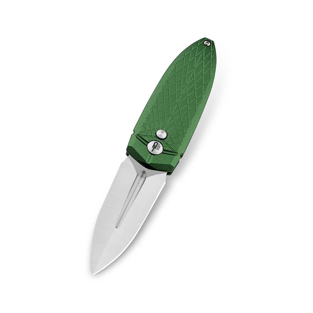 Nóż składany Bestech Ququ Button Lock Satin 14C28N Green Aluminium by Gogo BG57B-2