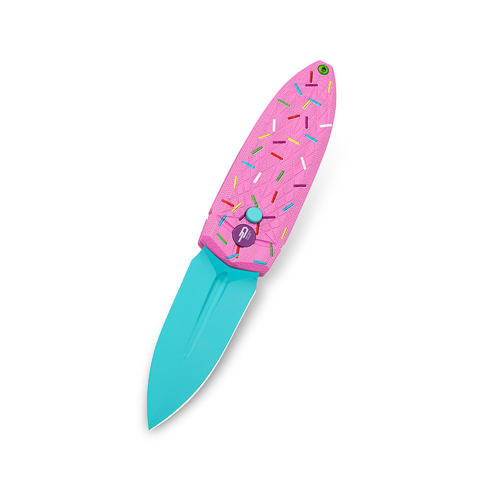 Nóż składany Bestech Ququ Button Lock Blue Painted 14C28N Pink Printed Sprinkle Pattern G10 by Gogo BG57C-2