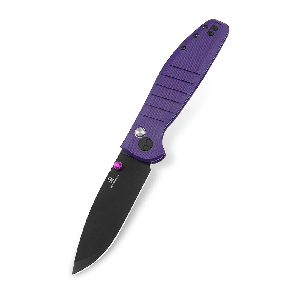 Nóż składany Bestechman Goodboy Button Lock Black DLC D2 Purple G10 by Keanu BMK04F