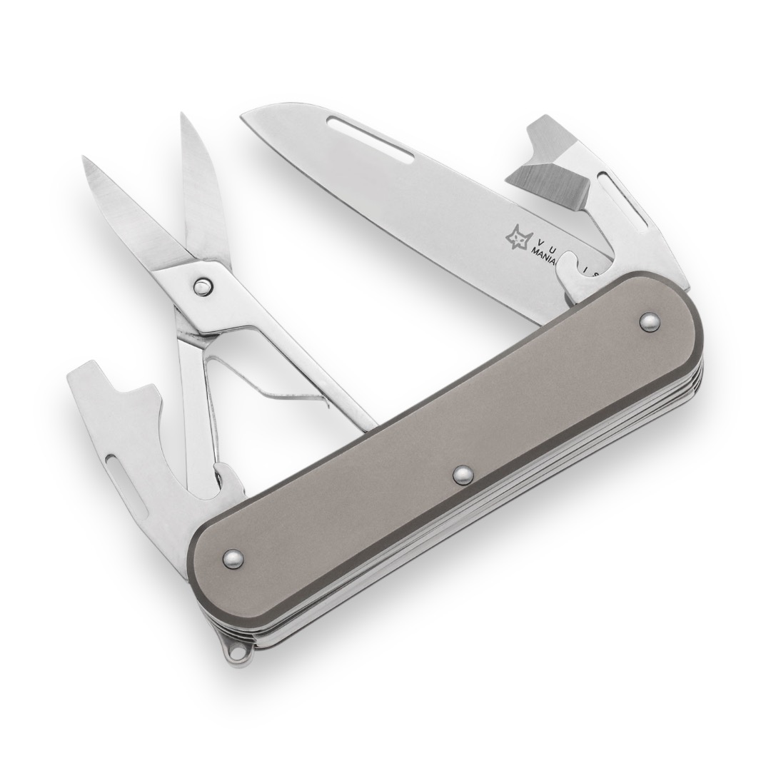 Scyzoryk Fox Knives Vulpis FX-VP130-F4 TI Polished M390 Bead Blasted Titanium 7 Narzędzi/Funkcji