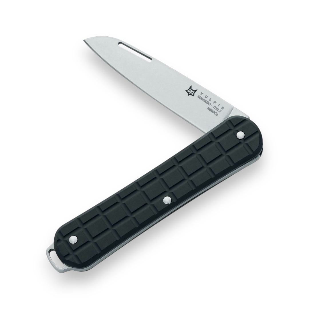 Scyzoryk Fox Knives Vulpis FX-VPGP130 BK Polished N690 Black Anodized Aluminium Milled Pattern