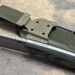 Nóż MK Knives & Tools Crowbar "Fear The Bear" Bead Blasted Elmax Camo Canvas Micarta/Black G10 OD Green Kydex - obrazek 3
