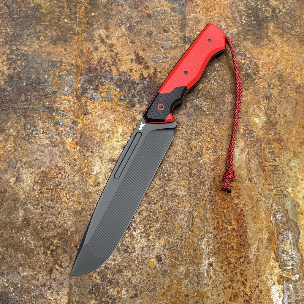 Nóż MK Knives & Tools Crowbar "Postapo: Daredevil" Black DLC Elmax Red/Black G10 Carbon Holstex