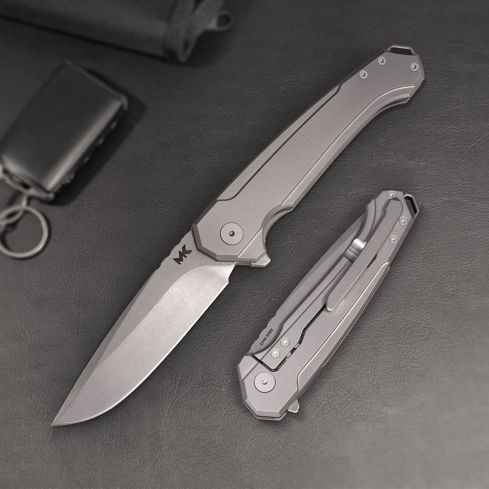 Nóż Składany MK Knives & Tools Ingeni 'Urban Gray' | Stonewashed CPM-S90V Grey Titanium Flipper Frame Lock