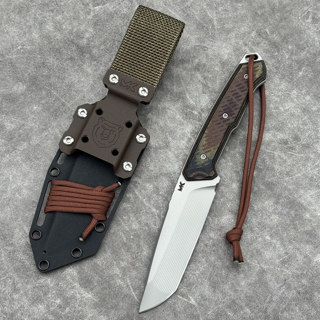 Nóż MK Knives & Tools Nomad Tanto "Fear The Bear" Bead Blasted Elmax Deep Autumn Micarta & Black G10 Black Kydex