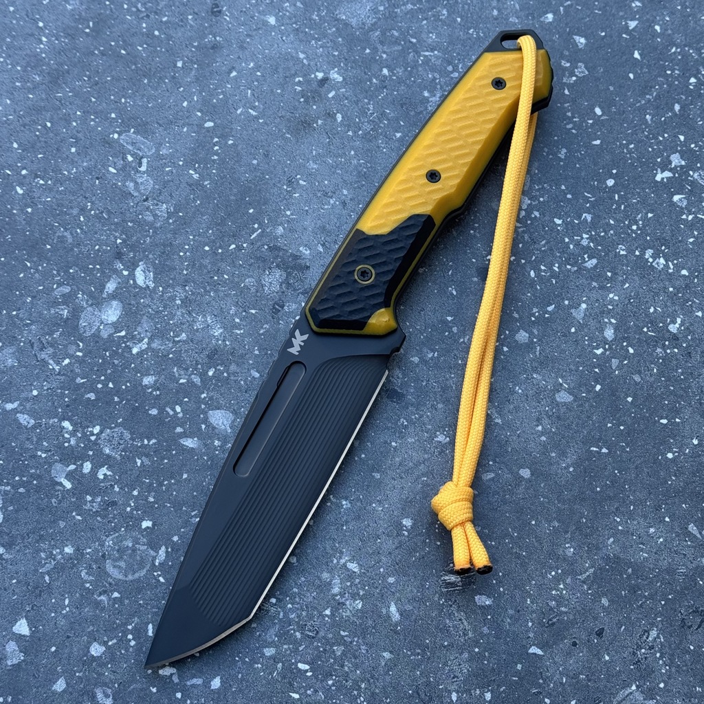 Nóż MK Knives & Tools Nomad Tanto "Postapo Bumblebee" DLC Vanadis 23 Yellow/Black G10 Black Carbon Holstex