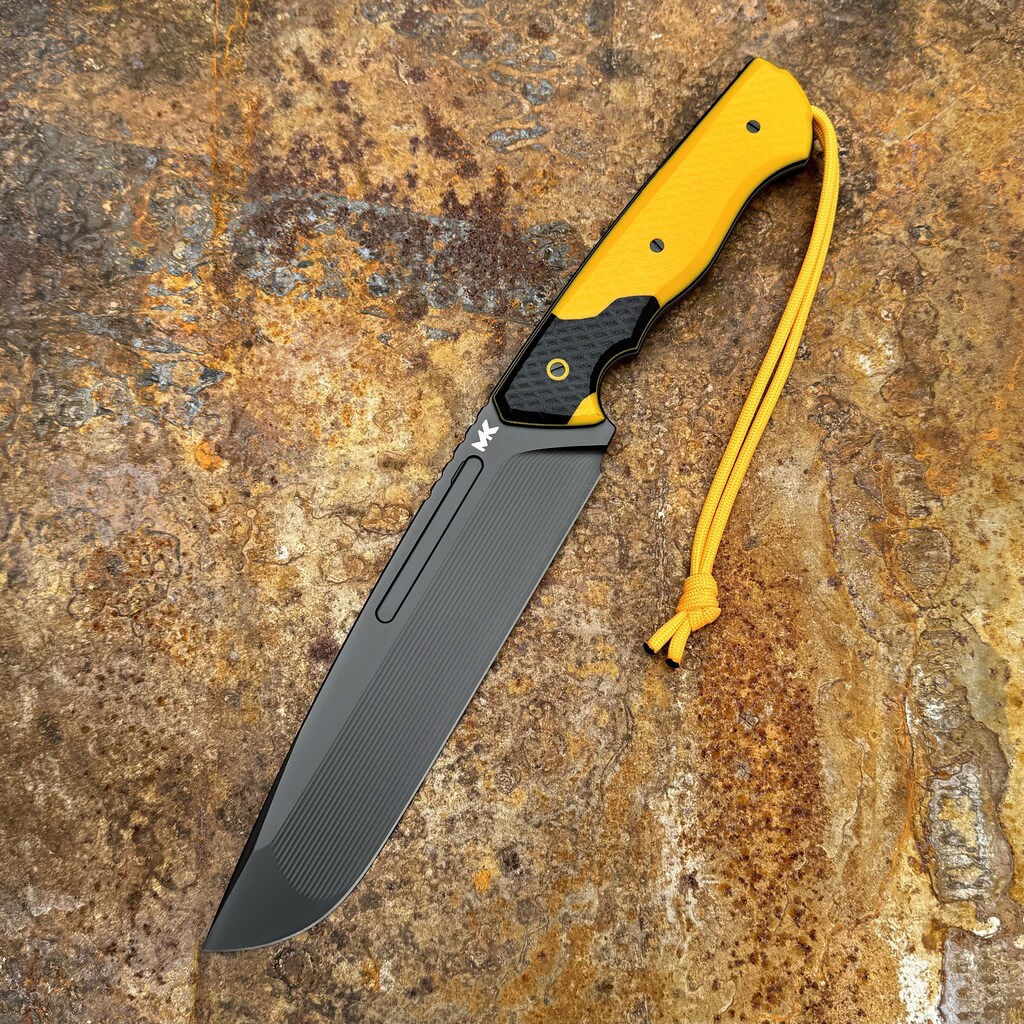 Nóż MK Knives & Tools Crowbar "Postapo: Bumblebee" Black DLC Elmax Yellow/Black G10 Carbon Holstex