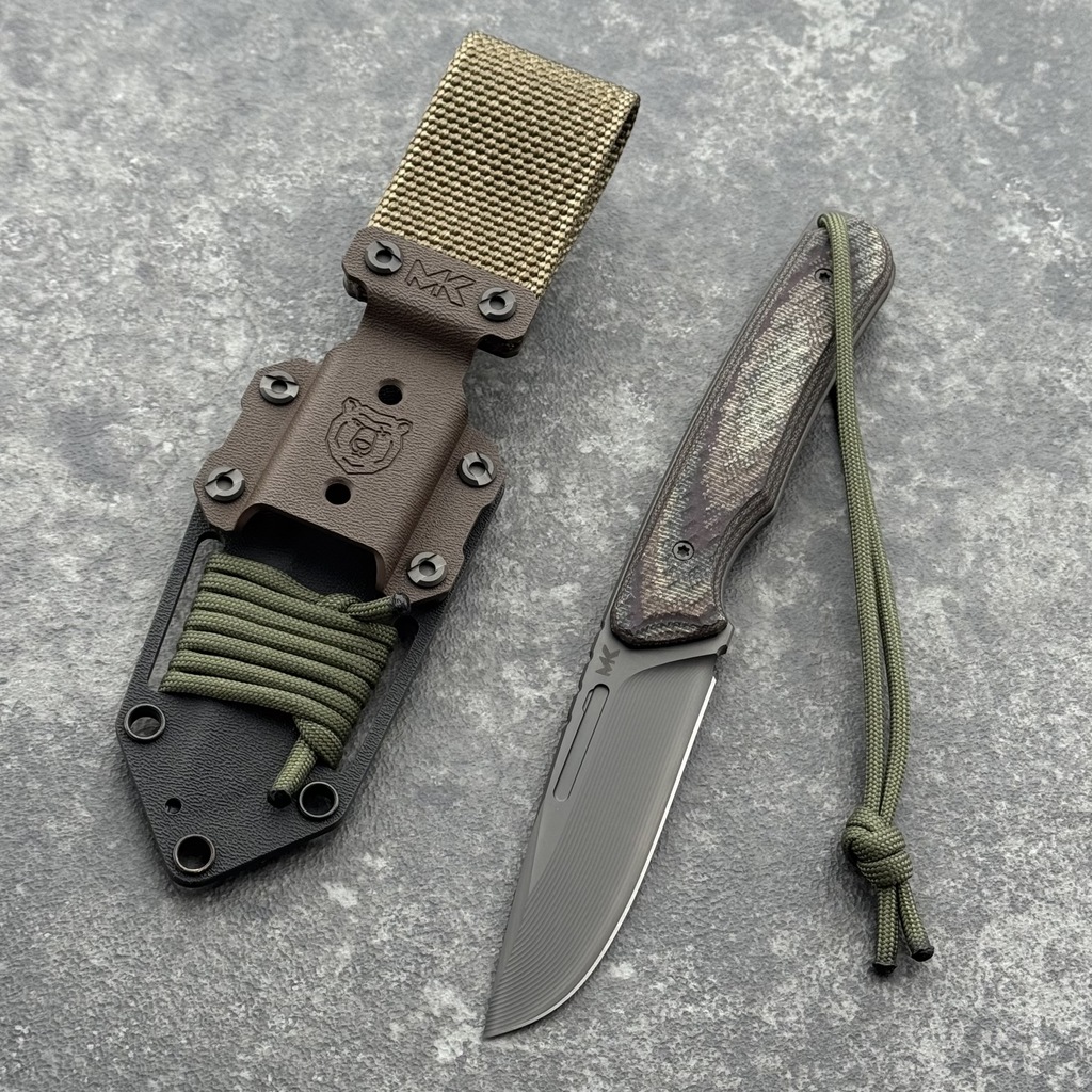 Nóż MK Knives & Tools Scout "Fear The Bear" Black DLC Vanadis 4 Extra Deep Autumn Micarta Black Kydex