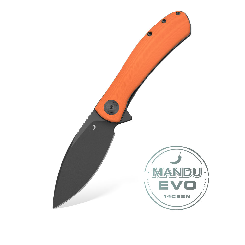 Nóż Składany Trollsky Knives Mandu EVO MTE005 Liner Lock Black Stonewashed 14C28N Orange G10