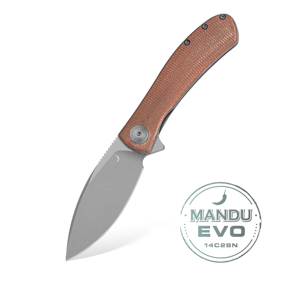 Nóż Składany Trollsky Knives Mandu EVO MTE006 Liner Lock Grey Stonewashed 14C28N Brown Micarta