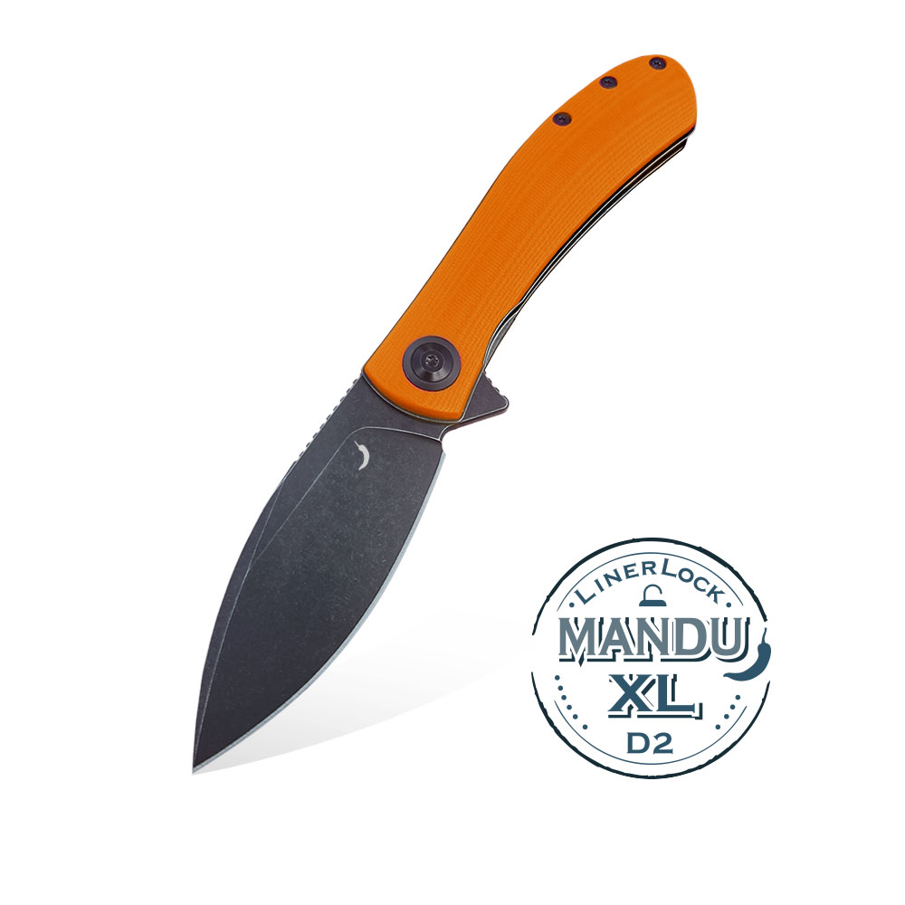 Nóż Składany Trollsky Knives Mandu XL Liner Lock Black Stonewashed D2 Orange G10