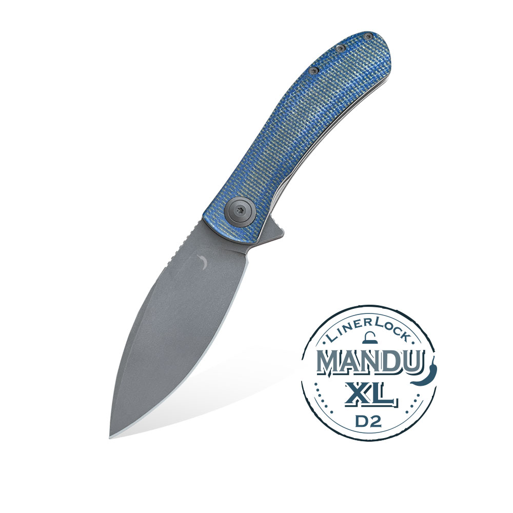 Nóż Składany Trollsky Knives Mandu XL Liner Lock Dark Bead Blast D2 Blue Micarta