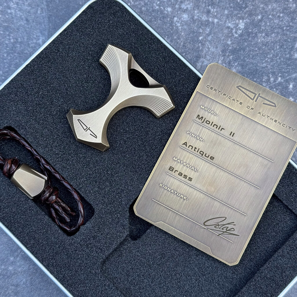 Ostap Hel Knives Mjolnir II Antique Brass Collectors Set | Wisior Zawieszka Ozdoba EDC Bead Worry Stone