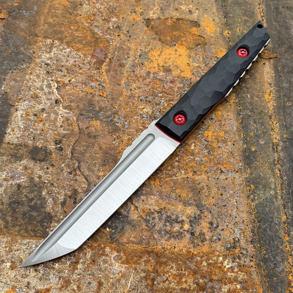 Nóż PG Knives | Piotr Gosciniak Tanto 02 "Raijin" | Satin Elmax Black G10 Black Kydex