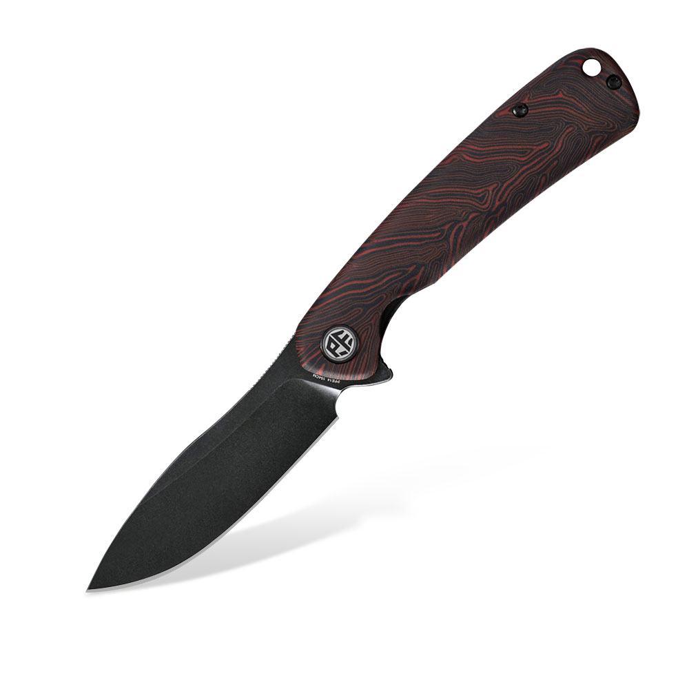 Nóż składany Petrified Fish Rogue PFE14 RDMW Black Stonewashed 154CM Red Gmascus G10