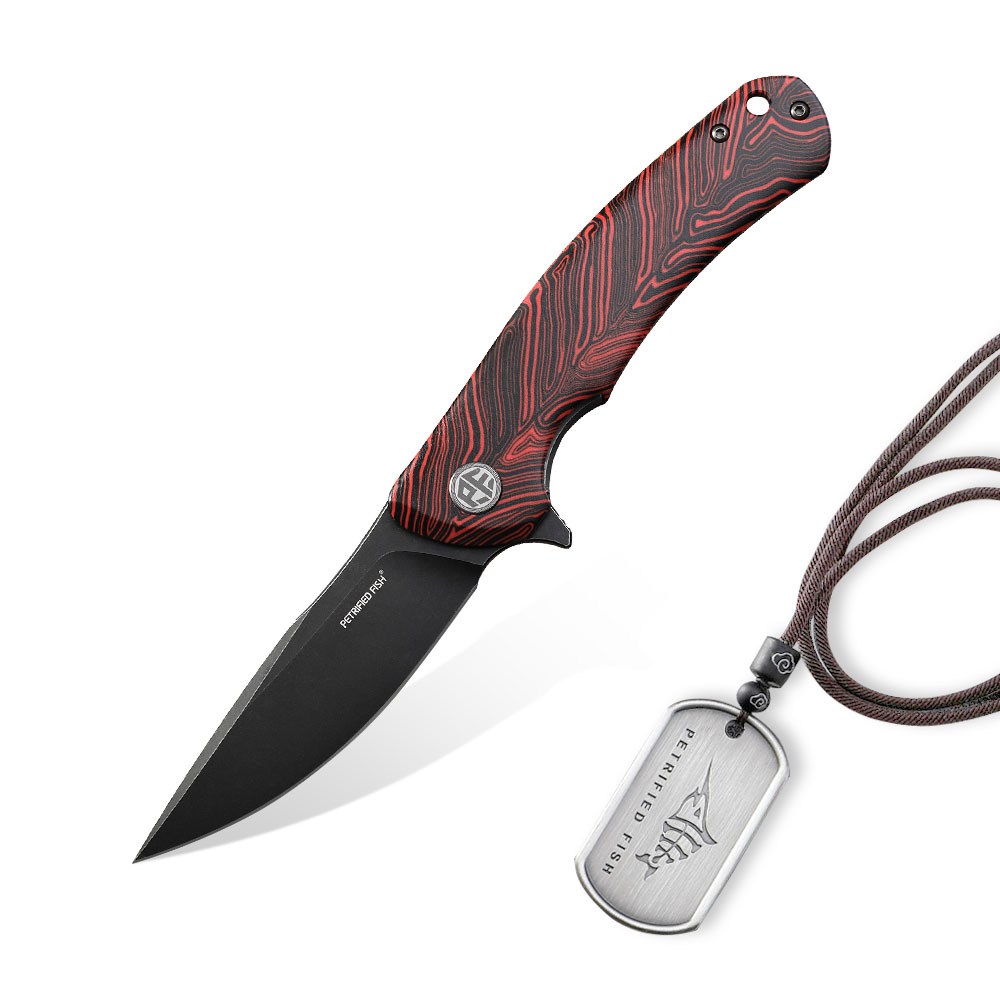Nóż składany Petrified Fish Warrior PF-949 R Red Damask Pattern