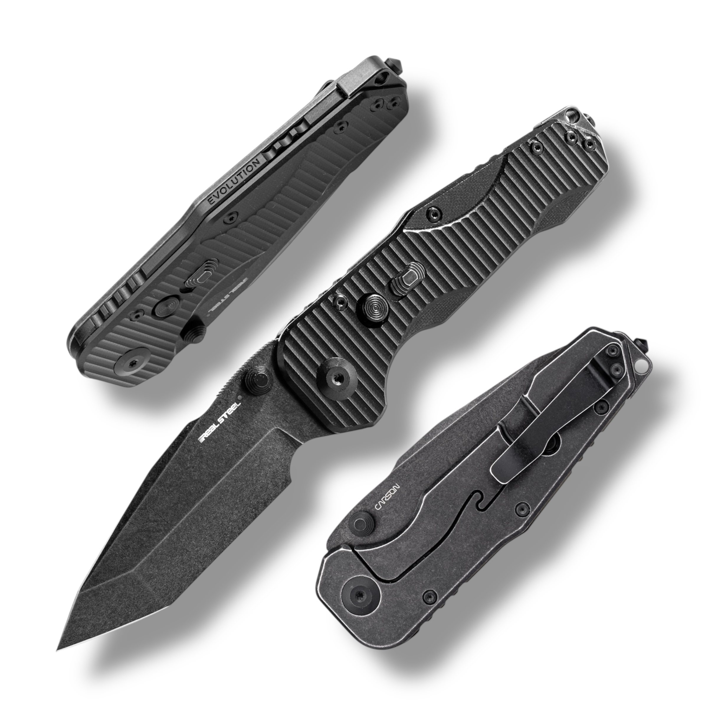 Nóż Składany Real Steel Evolution Ironclad 7912BB Tanto Thumb Stud Frame Lock Blackwash D2 Steel & Black G10