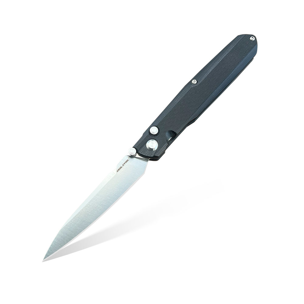 Nóż składany Real Steel G5 Metamorph Button Lock Black G10 Satin Blade by Ostap Hel 7831B