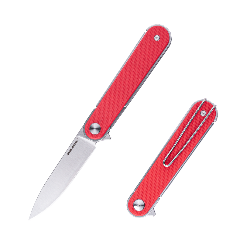 Nóż Składany Real Steel Iris 8061AR Flipper Liner Lock Satin 12C27 Red G10