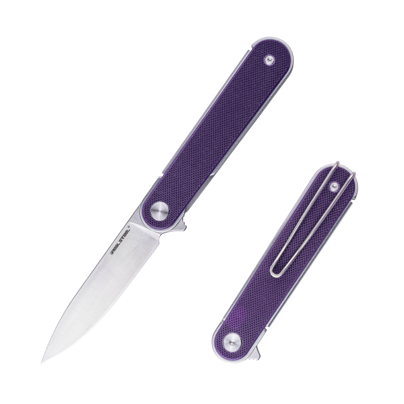 Nóż Składany Real Steel Iris 8061AP Flipper Liner Lock Satin 12C27 Purple G10