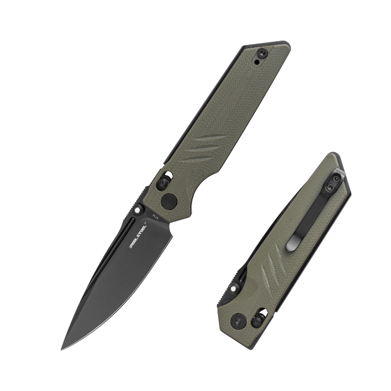 Nóż Składany Real Steel Sacra Pro 7714GB GITD Thumb Stud Crossbar Lock Black PVD K110 OD Green G10 by Poltergeist Works