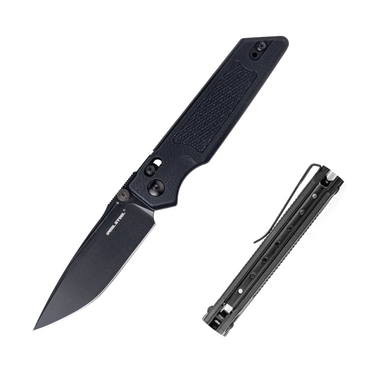 Nóż Składany Real Steel Sacra Tanto 7712B Thumb Stud Crossbar Lock Black PVD K110 Black G10 by Poltergeist Works