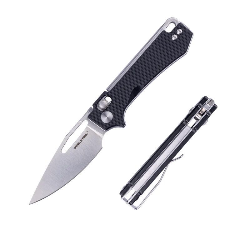 Nóż Składany Real Steel Vis 8051BS Thumb Hole Crossbar Lock Stonewash 14C27 Black G10 by Poltergeist Works