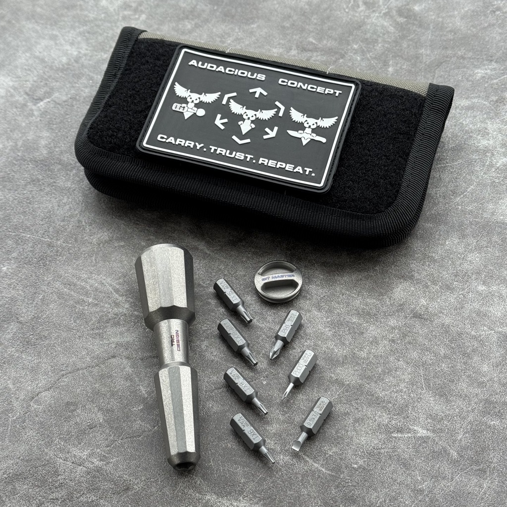 Tytanowy Wkrętak EDC TRC Design by Audacious Concept Bit Master Titanium Stonewashed | Pouch z 7 Bitami Wera