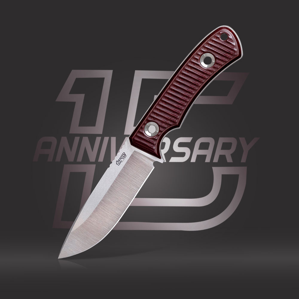 Nóż TRC Knives Polheim 15th Anniversary | Satin RWL-34 Maroon Micarta Brown Leather | Edycja Rocznicowa