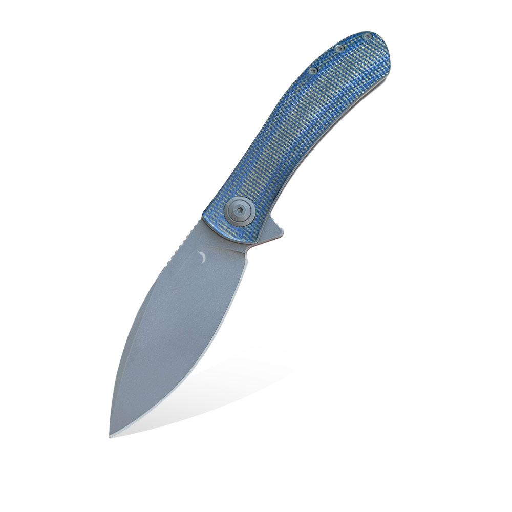 Nóż składany Trollsky Knives Mandu Double Detent Dark Bead Blast D2 Blue Micarta