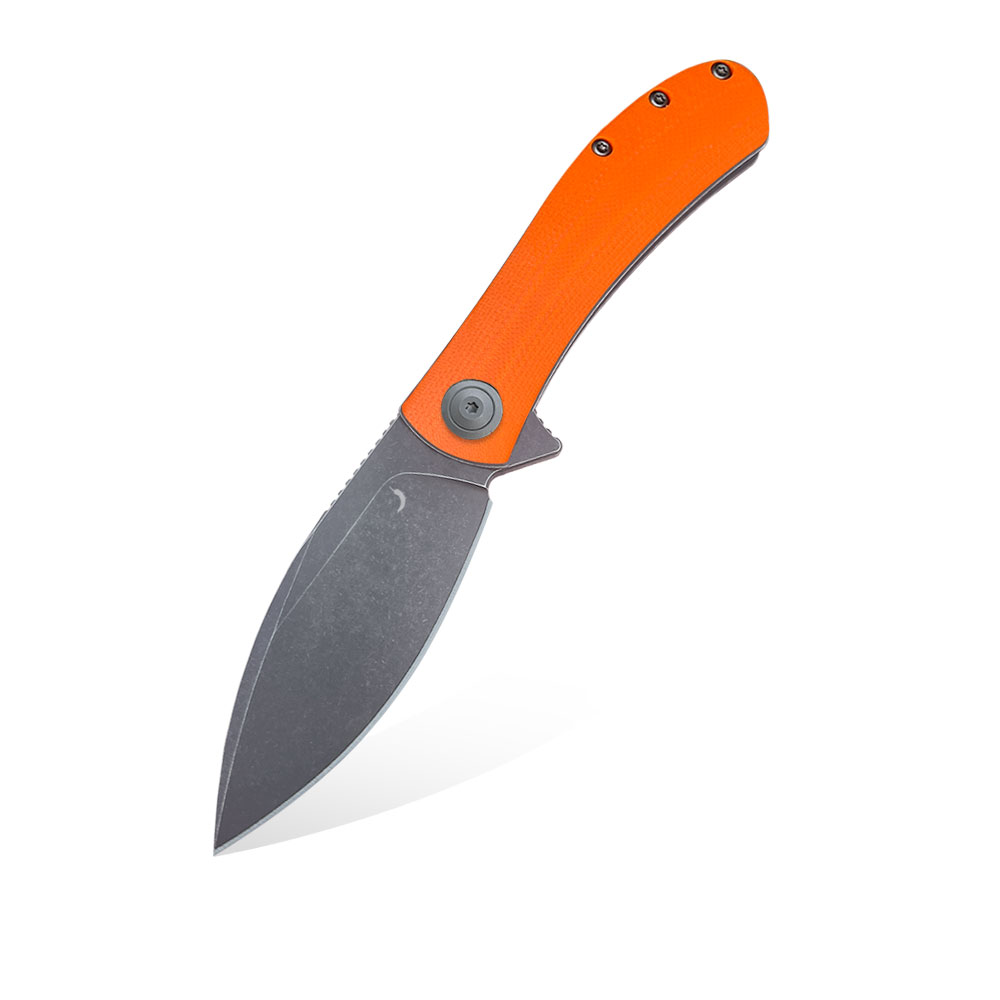 Nóż składany Trollsky Knives Mandu Double Detent Grey Stonewashed D2 Orange G10