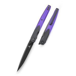 Nóż składany Bestechman Lanza BMK14E Liner Lock Black Stonewash 14C28N Purple + Black G10 by Kombou