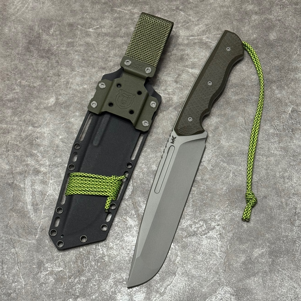 MK Knives & Tools - Crowbar MK-06.0063 00 Nóż MK Knives & Tools Crowbar "Fear The Bear" Sandblasted Elmax Green Micarta/Toxic Green G10 Black Kydex - obrazek 1