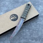 Nóż Williams Blade Design SZT 004 Shobu Zukuri Tanto 5.75" Apocalyptic RWL-34 Green Linen Micarta Black Kydex - obrazek 4